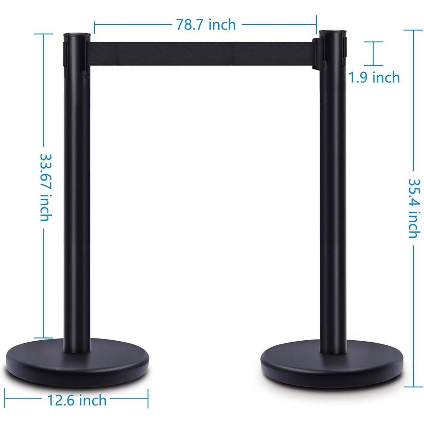 Heavy Duty Crowd Control Stanchion – Premium Steel Black Stanchions – 6.5 Feet Black Retractable Belt – Safety Barrier Stands & Line Dividers – Set of 6