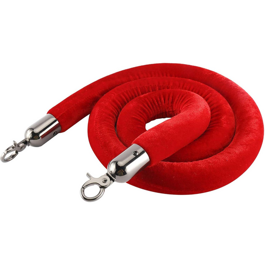 2 Pcs of Queue Barriers Ropes Red Velvet Stanchion With Silver Hook Queue Barrier Crowd Control Rope