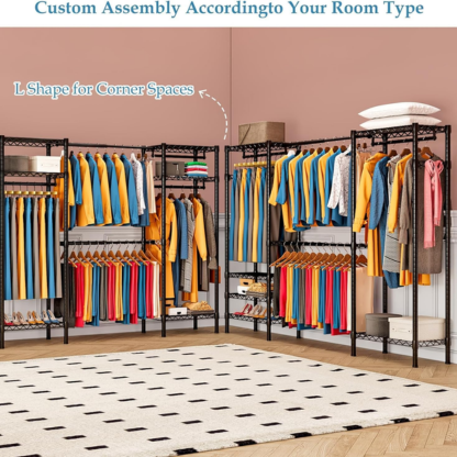 Heavy-Duty Expandable Clothes Rack with Shelves & Hanging Rods | Black
