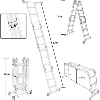 Folding Ladder Multi-Purpose Aluminum Extension Ladder, 7 in 1 Step Ladder Folding Adjustable Telescoping Heavy Duty Scaffold
