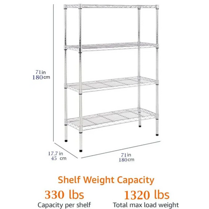 4-Shelf  180L x 45W x 180L CM  Wire Rack, Chrome 150kg