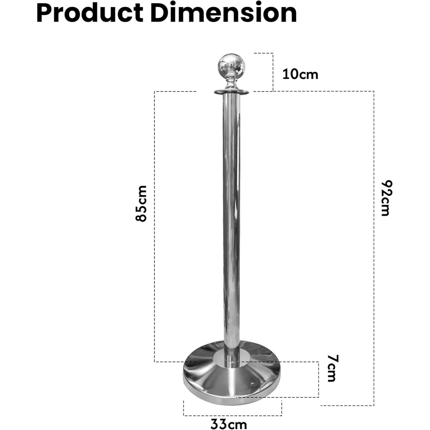 I Best Round Top Polished Stainless Stanchions Posts Queue Pole, Rope Barriers Stanchion Set, with 5Ft Red Velvet Rope