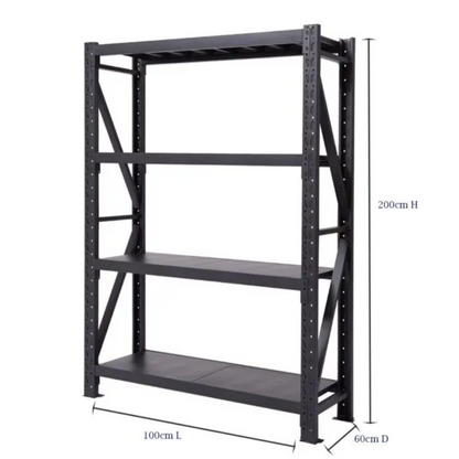 Black 200kg 100cm L x 60cm D x 200cm H Storage Metal Shelving Rack
