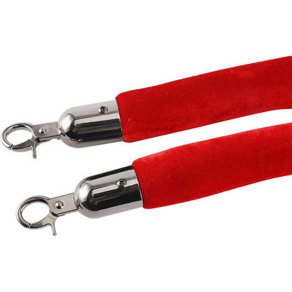 2 Pcs of Queue Barriers Ropes Red Velvet Stanchion With Silver Hook Queue Barrier Crowd Control Rope