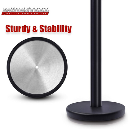 Heavy Duty Crowd Control Stanchion – Premium Steel Black Stanchions – 6.5 Feet Black Retractable Belt – Safety Barrier Stands & Line Dividers – Set of 6