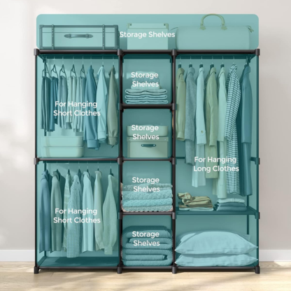Extra-Wide Freestanding Clothes Rack with Shelves & Hanging Rods | Black