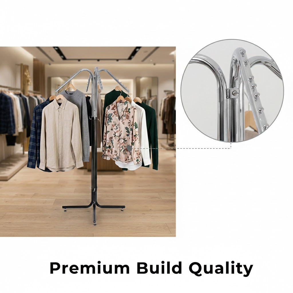 3 Fork Arm Garment Rack Black & Chrome | Heavy Duty Display Stand