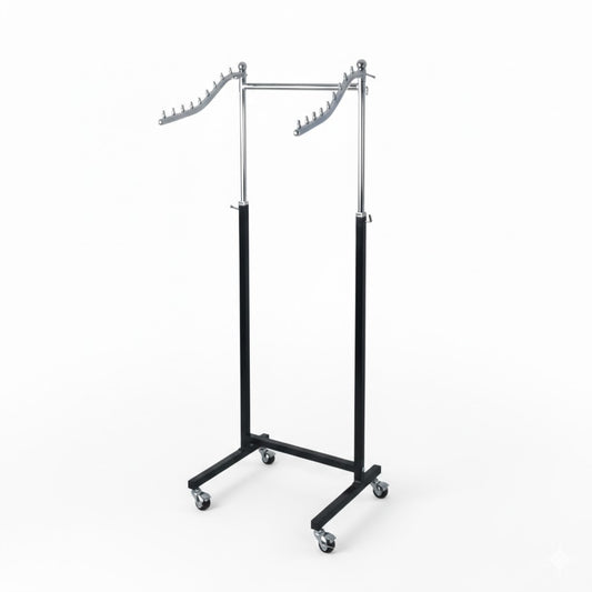 2 Arm Garment Rack Black & Chrome – Heavy Duty Clothes Display Stand
