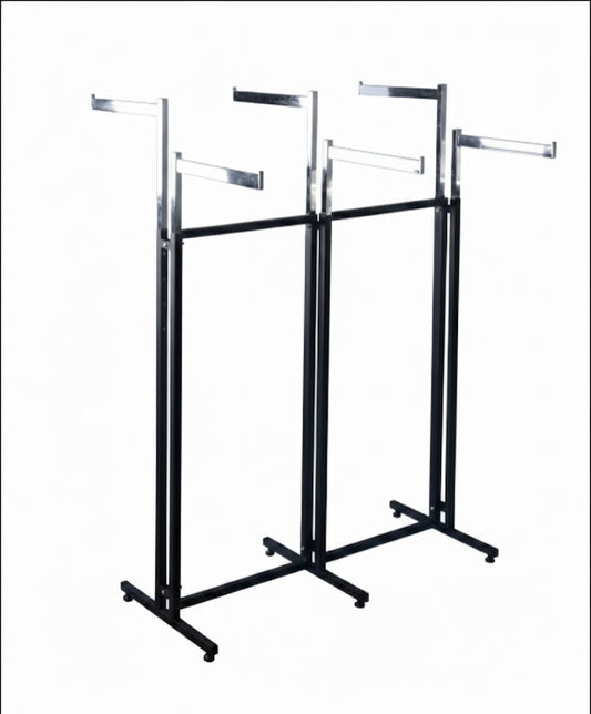 H Type 6 Way Garment Rack 16" Arms Black & Chrome | Heavy Duty Display Stand