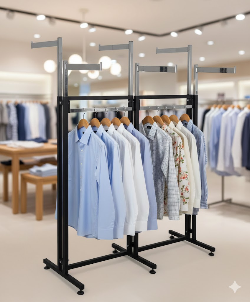 H Type 6 Way Garment Rack 16" Arms Black & Chrome | Heavy Duty Display Stand