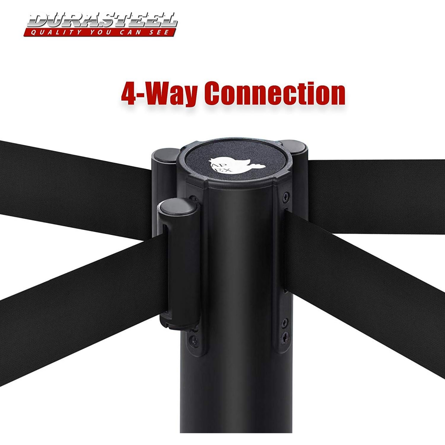 Heavy Duty Crowd Control Stanchion – Premium Steel Black Stanchions – 6.5 Feet Black Retractable Belt – Safety Barrier Stands & Line Dividers – Set of 6