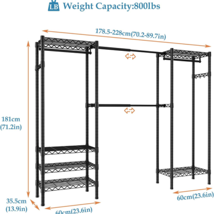 Heavy-Duty Expandable Clothes Rack with Shelves & Hanging Rods | Black