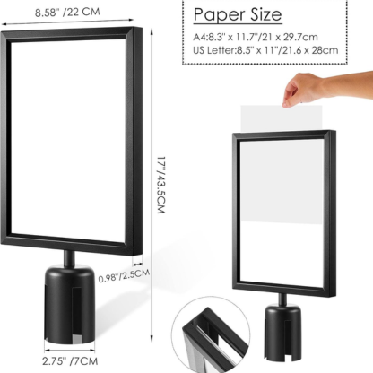 A4 Double-Sided Stanchion Sign Holder | 2PCS Queue Poster Frame