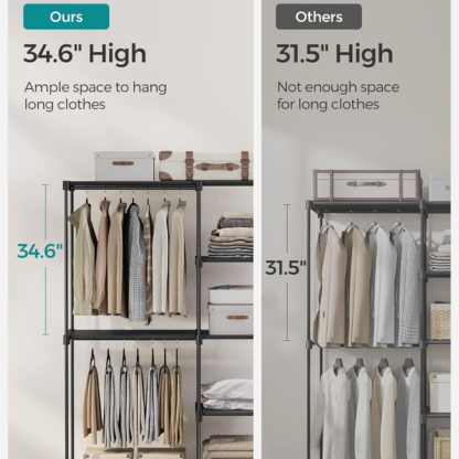 Freestanding Garment Rack with Fabric Shelves & Double Hanging Rods | Black