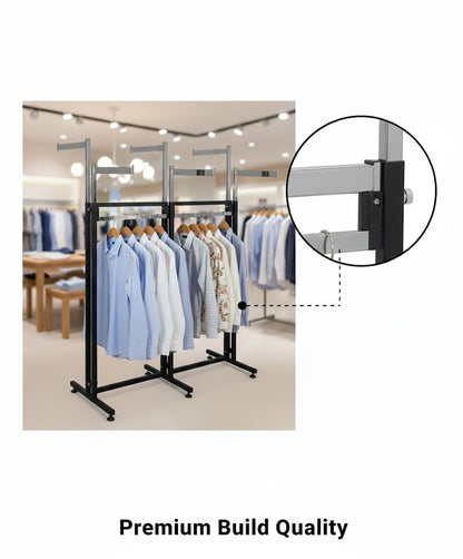 H Type 6 Way Garment Rack 16" Arms Black & Chrome | Heavy Duty Display Stand