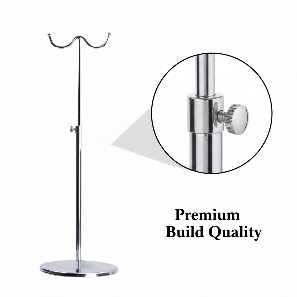 Double Purse Display Stand Chrome | Adjustable Handbag Display Holder