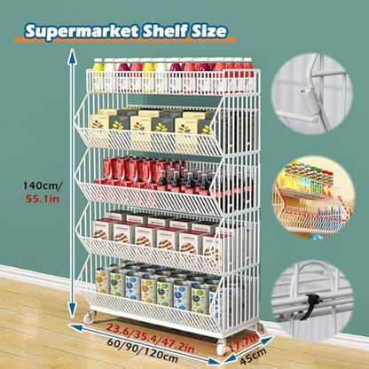 L 70 x W 40 x H 140cm Chips Snacks Kitchen Retail Rack  Basket Folding Black / Chrome / white