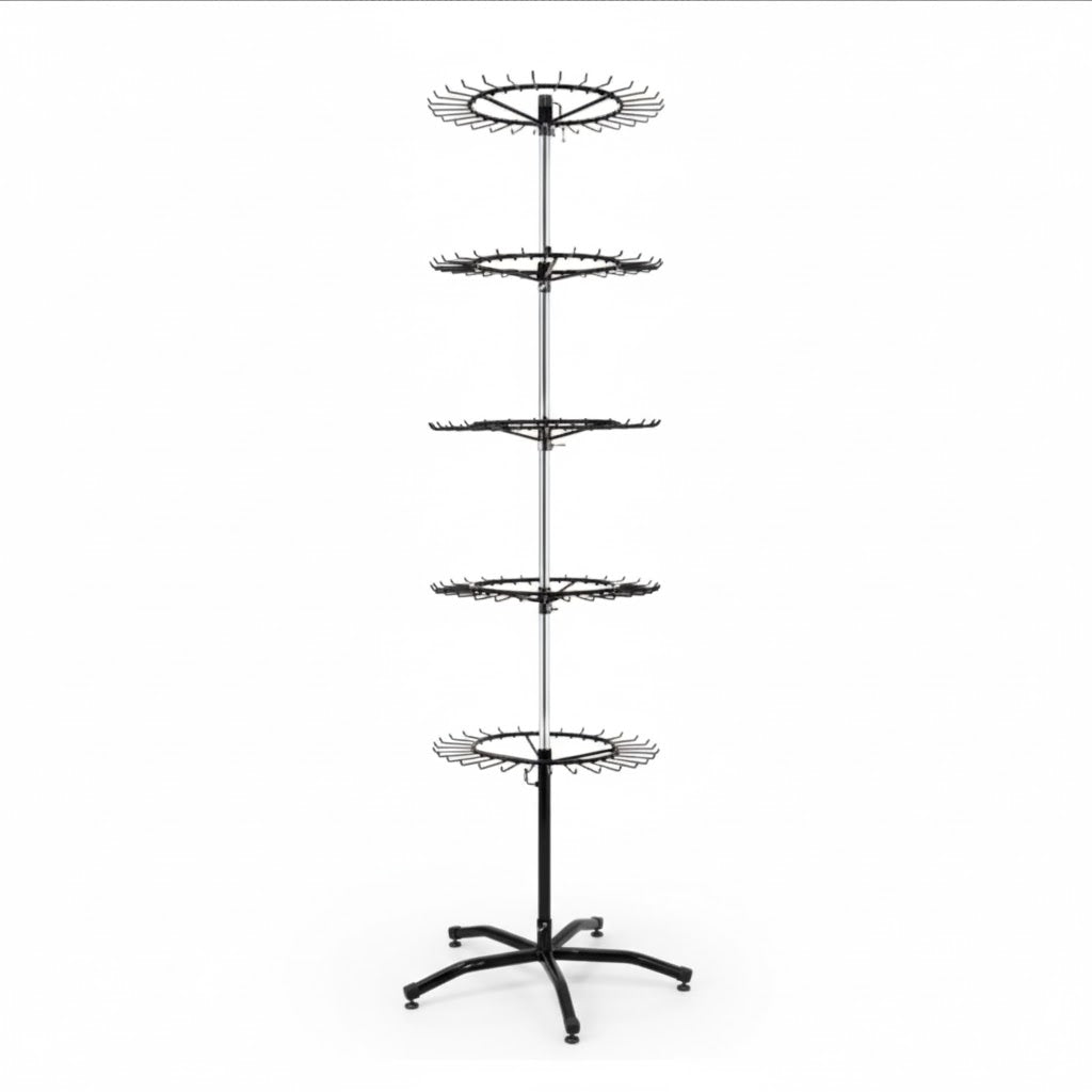 Rotating Horizontal Display Rack 5-Tier Rotating Spinner Display Rack | Adjustable Hook Floor Stand (Ch ...