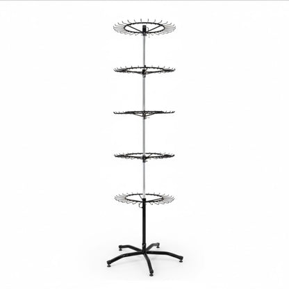 5-Tier Rotating Spinner Display Rack | Adjustable Hook Floor Stand (Chrome & Black)