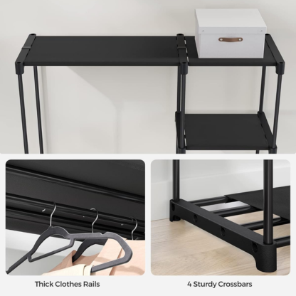 Freestanding Garment Rack with Fabric Shelves & Double Hanging Rods | Black