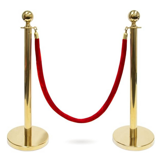 Round Top Polished Stainless Stanchions Posts Queue Pole Red Velvet Rope