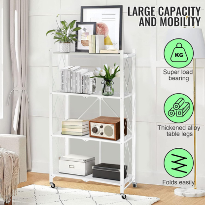 5-Tier Foldable Metal Storage Rack with Wheels | Multipurpose Shelving Unit Black & White