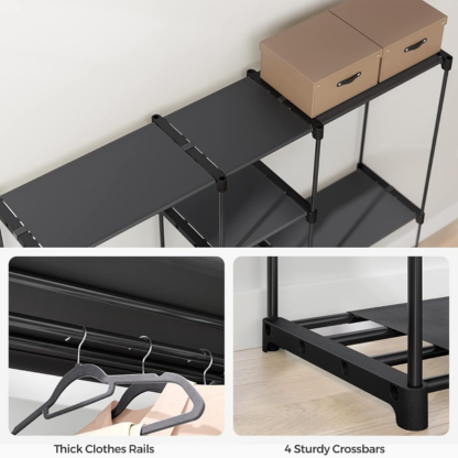 Extra-Wide Freestanding Clothes Rack with Shelves & Hanging Rods | Black