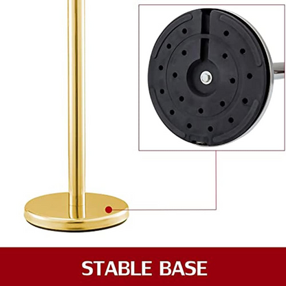 I Best Round Top Polished Stainless Stanchions Posts Queue Pole, Rope Barriers Stanchion Set, with 5Ft Red Velvet Rope