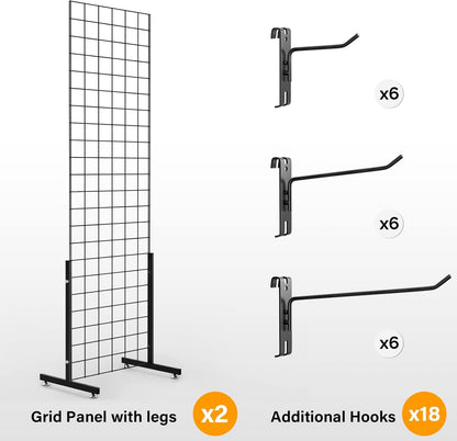 Wire Grid Panel Tower with T-Base Floor standing, Wire Grid Wall Display Rack with hooks