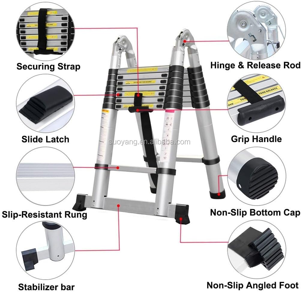 Aluminum Telescopic A-Frame Ladder | Foldable & Adjustable