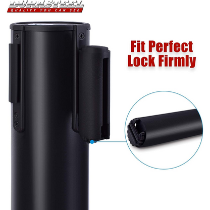 Heavy Duty Crowd Control Stanchion – Premium Steel Black Stanchions – 6.5 Feet Black Retractable Belt – Safety Barrier Stands & Line Dividers – Set of 6