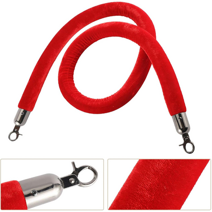 2 Pcs of Queue Barriers Ropes Red Velvet Stanchion With Silver Hook Queue Barrier Crowd Control Rope