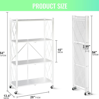 5-Tier Foldable Metal Storage Rack with Wheels | Multipurpose Shelving Unit Black & White