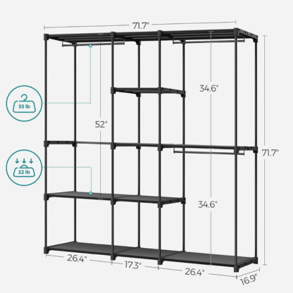Extra-Wide Freestanding Clothes Rack with Shelves & Hanging Rods | Black
