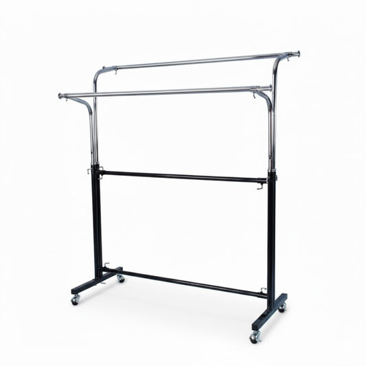 Double Garment Rack 120cm Black & Chrome | Heavy Duty Clothes Stand