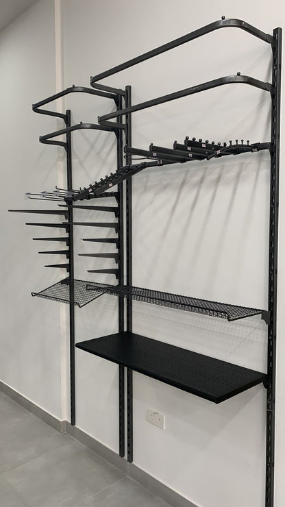 Wall-Mounted Wardrobe Organizer | Modular Closet System with Wire Shelving & Garment Rail | Matte Black