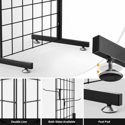 Wire Grid Panel Tower with T-Base Floor standing, Wire Grid Wall Display Rack with hooks