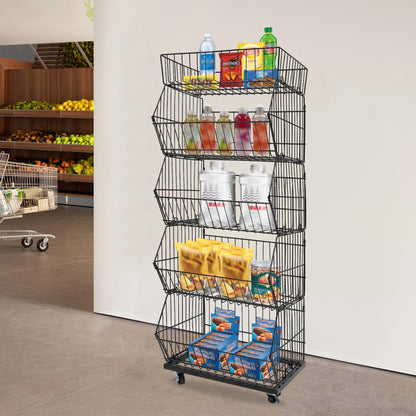 L 70 x W 40 x H 140cm Chips Snacks Kitchen Retail Rack  Basket Folding Black / Chrome / white