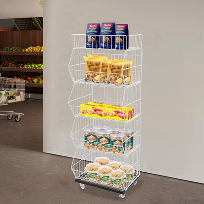 L 70 x W 40 x H 140cm Chips Snacks Kitchen Retail Rack  Basket Folding Black / Chrome / white
