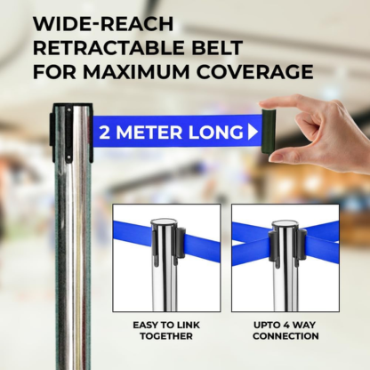 2M Retractable Belt Stanchion | Stainless Steel Crowd Control Post