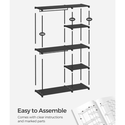 Freestanding Garment Rack with Fabric Shelves & Double Hanging Rods | Black