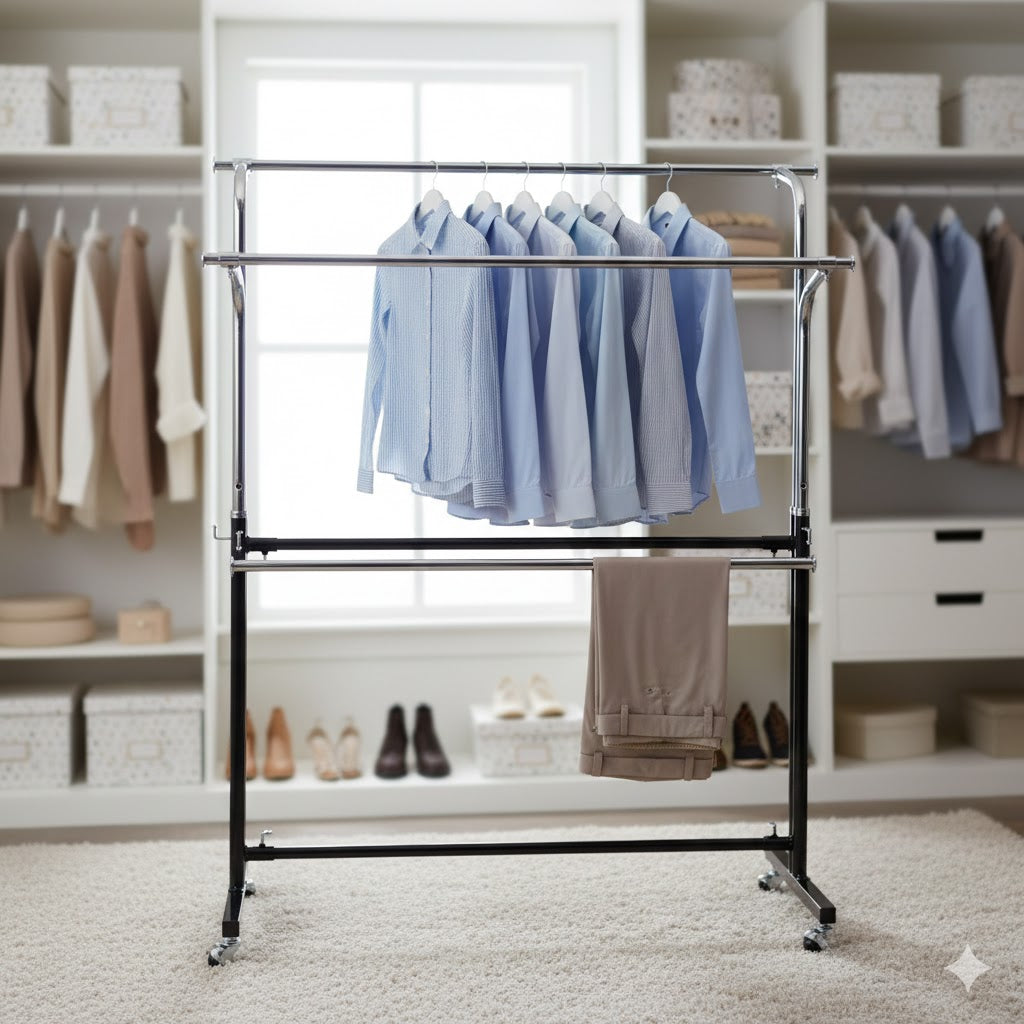 Double Garment Rack 120cm Black & Chrome | Heavy Duty Clothes Stand