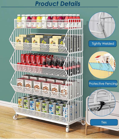 L 70 x W 40 x H 140cm Chips Snacks Kitchen Retail Rack  Basket Folding Black / Chrome / white
