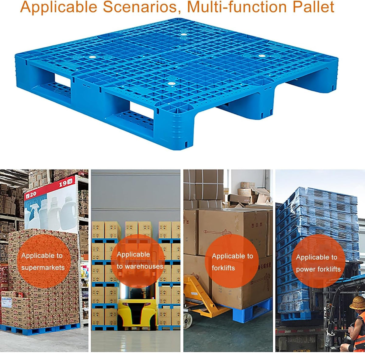 1200 x 1000 x 150mm Nestable Plastic Pallet, Heavy-Duty Polyethylene Transport Pallets for Supermarkets, Kitchens, Warehouses, Outdoor Use (Blue)