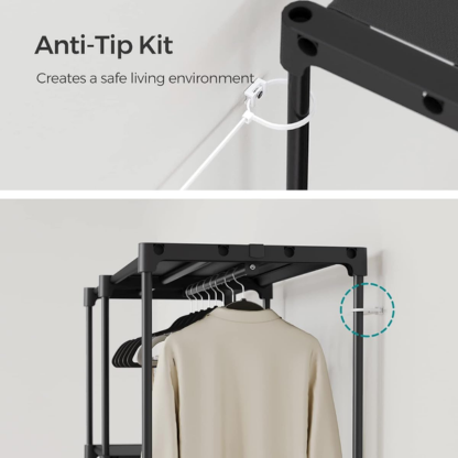 Freestanding Garment Rack with Fabric Shelves & Double Hanging Rods | Black