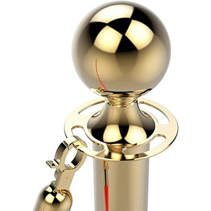 I Best Round Top Polished Stainless Stanchions Posts Queue Pole, Rope Barriers Stanchion Set, with 5Ft Red Velvet Rope