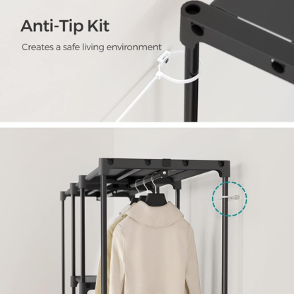 Extra-Wide Freestanding Clothes Rack with Shelves & Hanging Rods | Black