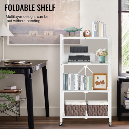 5-Tier Foldable Metal Storage Rack with Wheels | Multipurpose Shelving Unit Black & White