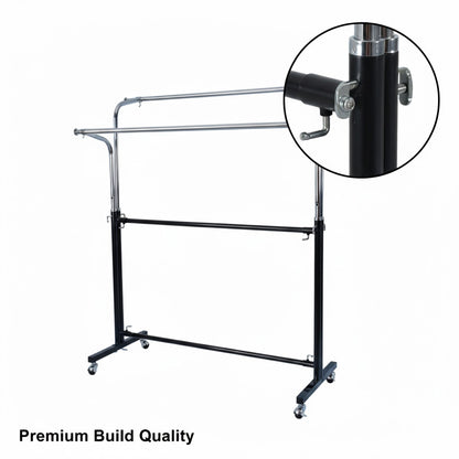 Double Garment Rack 120cm Black & Chrome | Heavy Duty Clothes Stand