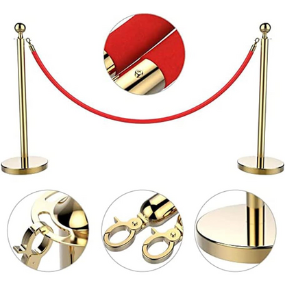 I Best Round Top Polished Stainless Stanchions Posts Queue Pole, Rope Barriers Stanchion Set, with 5Ft Red Velvet Rope